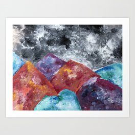 Colorful Painted Mountains  Art Print | Painting, Texturedpaintings, Rainbow, Mountains, Acrylic, Pattern 