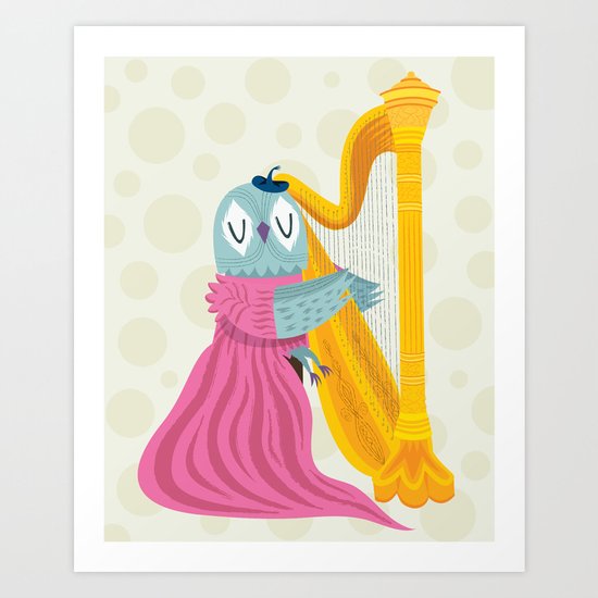 The Owl Harpist Art Print