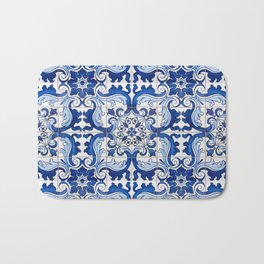 Blue Azulejo Tile Portuguese Mosaic Pattern Bath Mat