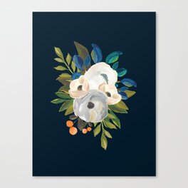 Midnight Florals - Blue & Cream Canvas Print