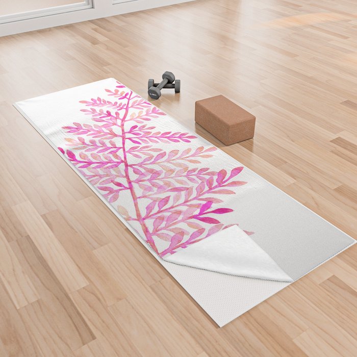 Watercolor Fern - Hot Pink Yoga Towel