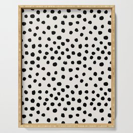 Preppy brushstroke free polka dots black and white spots dots dalmation animal spots design minimal Serving Tray