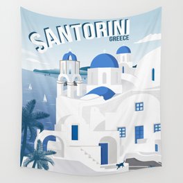 Vintage Santorini poster Wall Tapestry