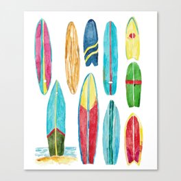 Surfing boards watercolor painting  Canvas Print
