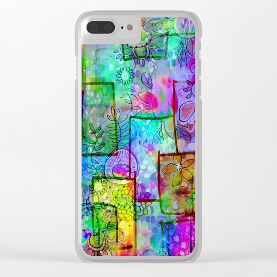 Rainbow Floral Doodle Clear iPhone Case