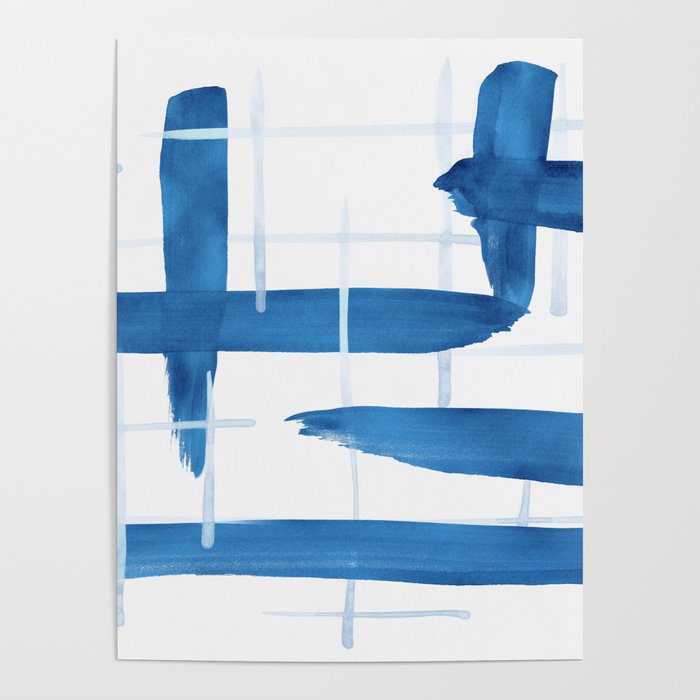 Abstract Lines Blue and White 04 Poster