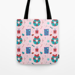 Christmas Pattern Wreath Gifts Retro Decorative Tote Bag