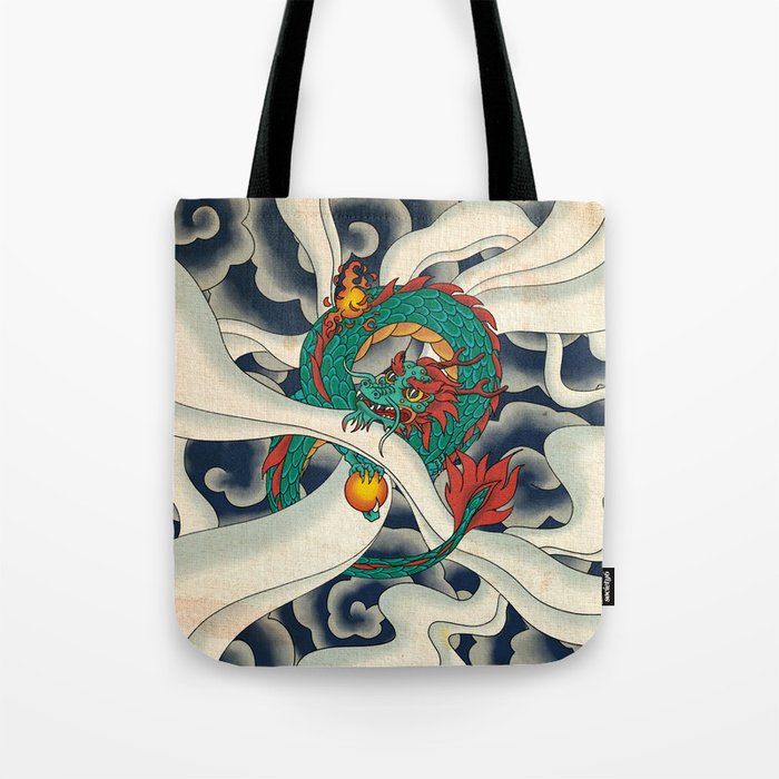 Minhwa: Asian Dragon with Magic Pearl F Type Tote Bag