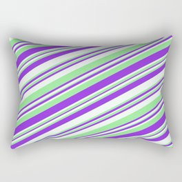 [ Thumbnail: Purple, Mint Cream & Light Green Colored Striped Pattern Rectangular Pillow ]