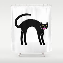 Creepy arched back black cat cartoon illustration Shower Curtain