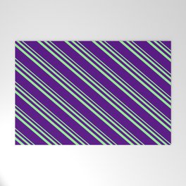 [ Thumbnail: Green and Indigo Colored Lined/Striped Pattern Welcome Mat ]