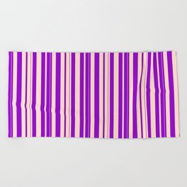 [ Thumbnail: Bisque and Dark Violet Colored Lined/Striped Pattern Beach Towel ]
