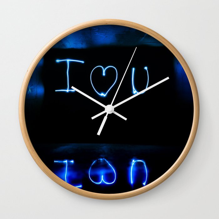 I Love You Reflex I Heart U Black And Blue Picture Handmade Write Wall Clock