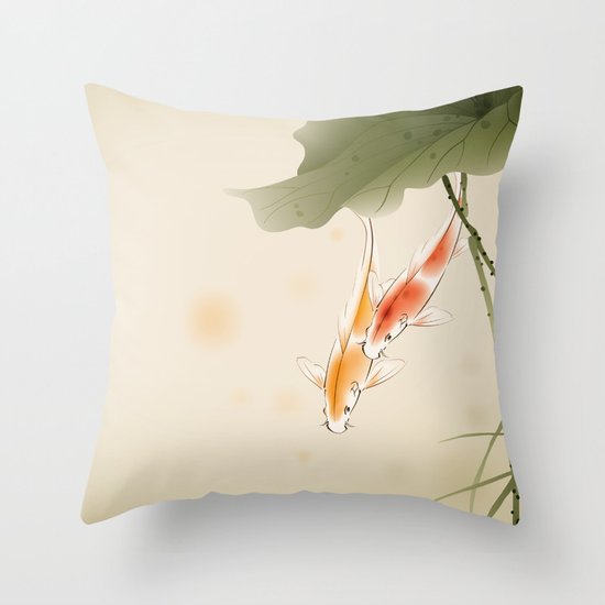 Koi fishes in lotus pond Throw Pillow