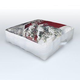Red Barn in the Snow Outdoor Floor Cushion