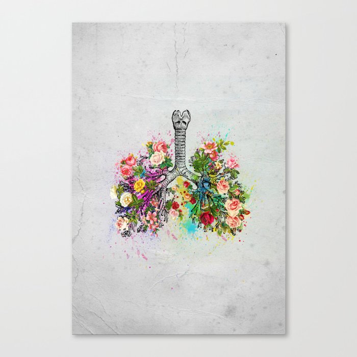 Flowers Lungs Skeleton Watercolor Canvas Print
