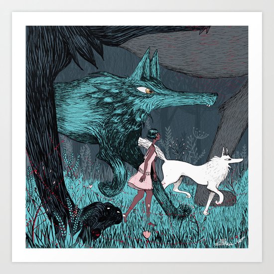 Woman Wolf wandering Art Print