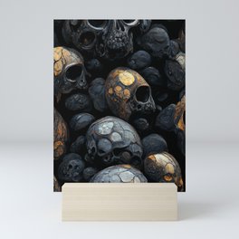 Memento Mori - Black Skulls with Gold Mini Art Print