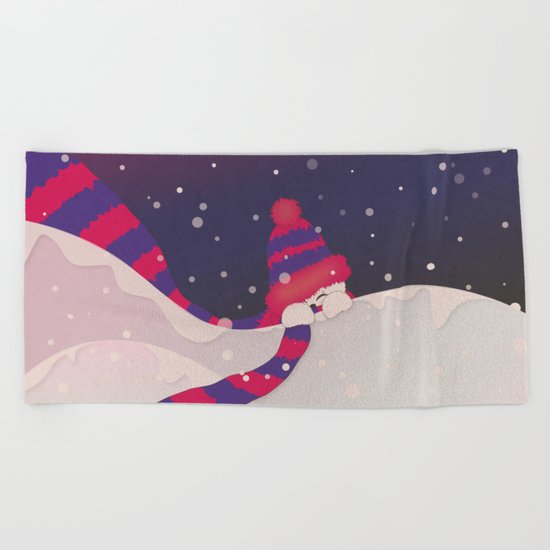 Christmas Peekaboo Snowman II - Blue Violet Snowy Background Beach Towel
