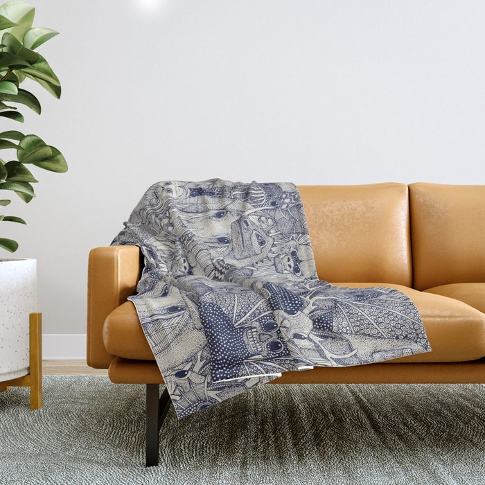 cryptid crowd blue off white Throw Blanket