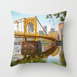 Pittsburgh City Skyline Bridge View Framed Throw Pillow