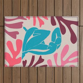 Vibrant Beach Nude with Ocean Seagrass Leaves Matisse Inspired Outdoor Rug