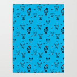 Turquoise and Black Hand Drawn Dog Puppy Pattern Poster