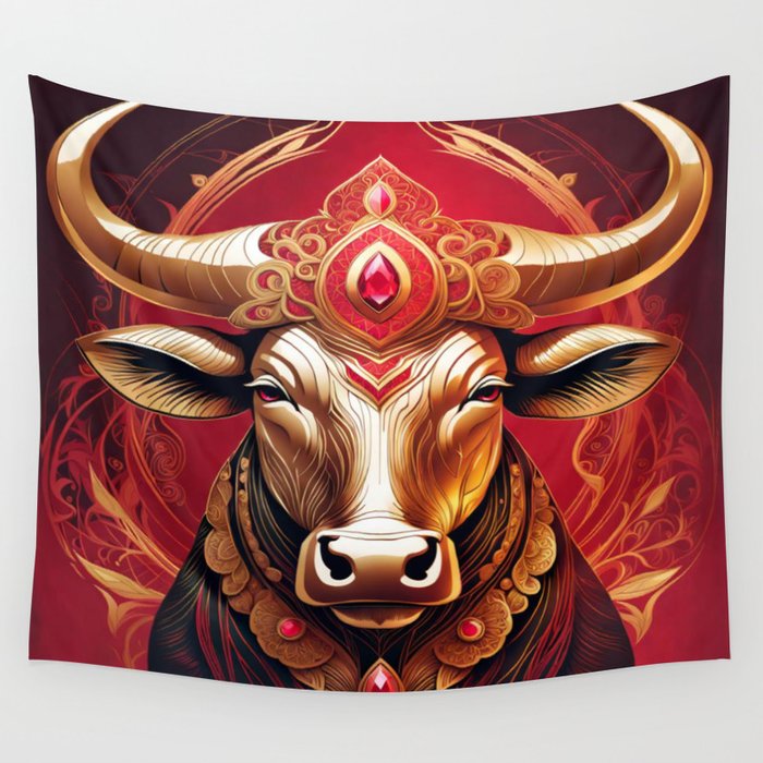 Gold and Ruby Bull No.1 Wall Tapestry