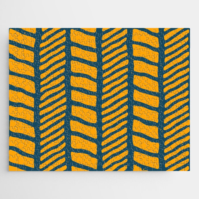 Mid Century Modern Lines - Blue and Yellow Jigsaw Puzzle
