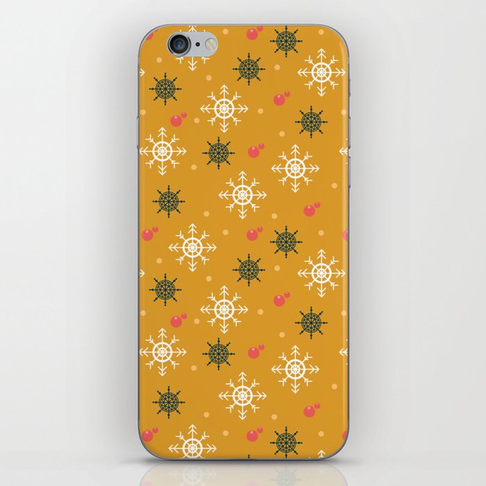 Christmas Pattern Yellow Retro Snowflake iPhone Skin