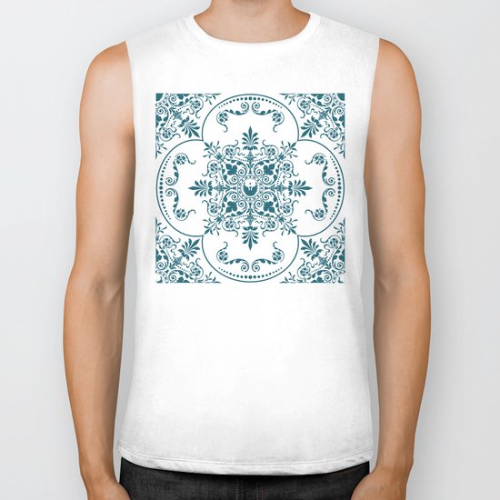 Decorative Pattern in Creme and Blue Biker Tank