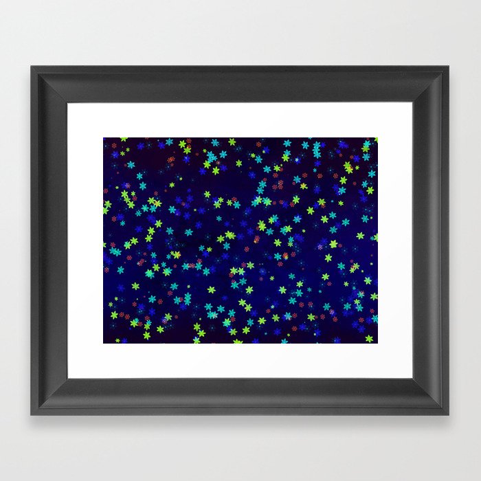 Neon flowers on dark blue Framed Art Print