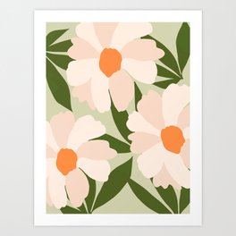 Freya's flower - greenery Art Print | Floral, Nature, Modern, Abstract, Flowers, Botanical, Graphicdesign, Boho, Daisy, Orange 