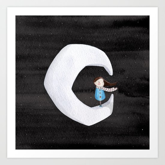 Girl on the Moon Art Print