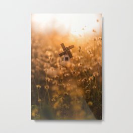 Windmill in the Middle of Bokeh Field Metal Print | Grass, Windmill, Building, Goldenhour, Sunset, Cute, Color, Minature, Dandelion, Dreamy 