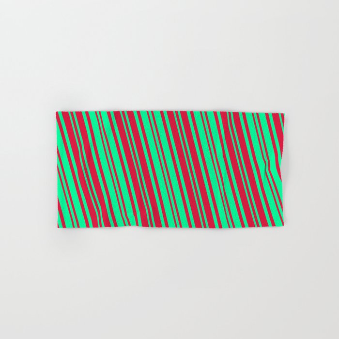 Crimson and Green Colored Lines/Stripes Pattern Hand & Bath Towel