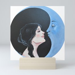 Girl Kissing Moon Mini Art Print