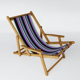 [ Thumbnail: Bisque, Dark Cyan, Orchid & Black Colored Lined Pattern Sling Chair ]