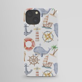Nautical Watercolor Pattern Illustration iPhone Case