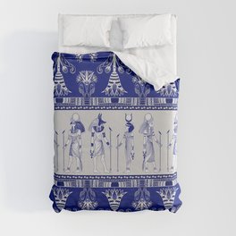 Egyptian Gods and Ornamental border - blue and grey Duvet Cover