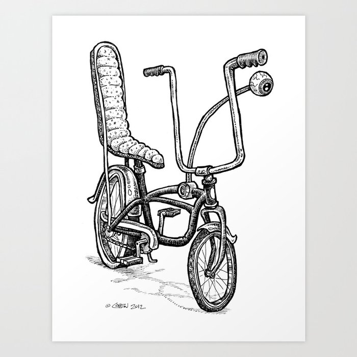 Cartoon Retro Mod Stingray Eyeball Shifter Muscle Bike Bicycle Art Print