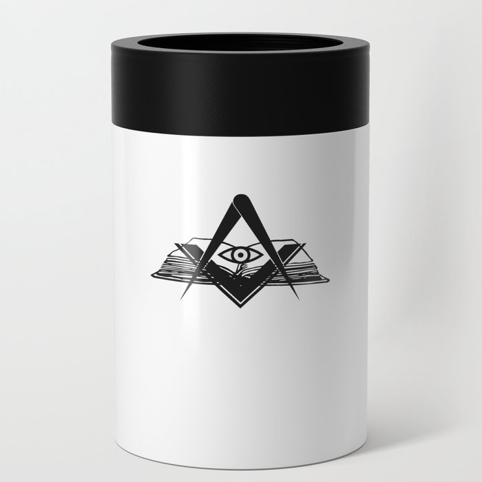Masonic compasses with book and all-seeing eye black design Can Cooler