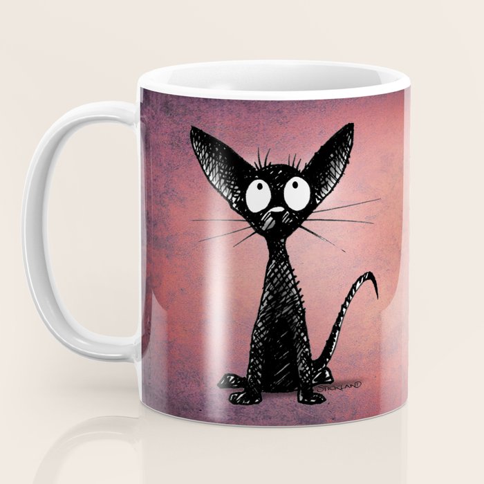 Little Black Cat on Pink Coffee Mug by paulstickland ...