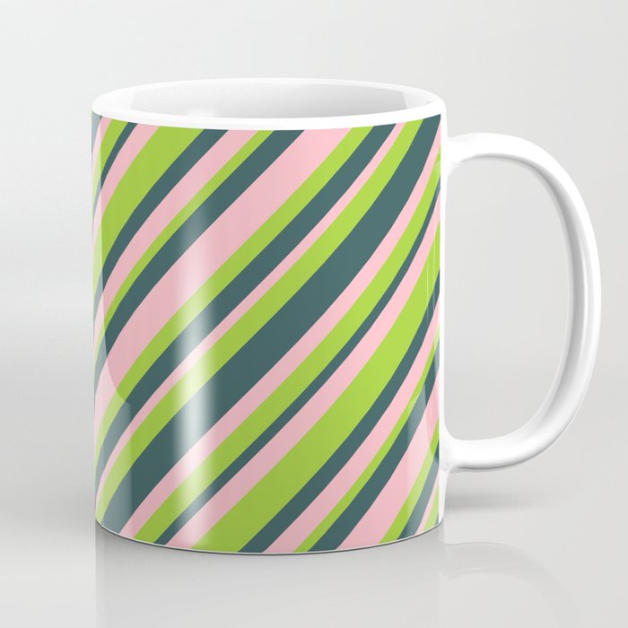 Light Pink, Green & Dark Slate Gray Colored Striped/Lined Pattern Coffee Mug