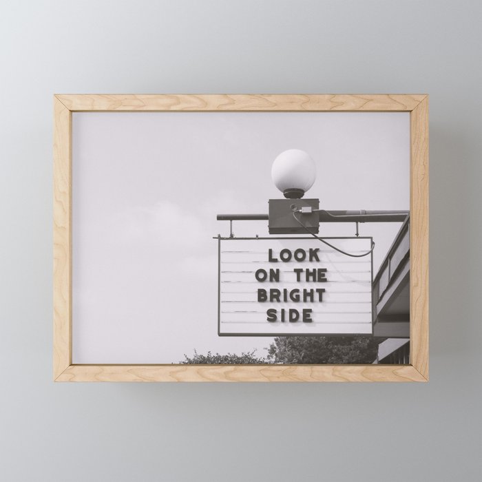 Black and white look on the bright side marquee sign, Austin Motel, Austin, Texas Framed Mini Art Print