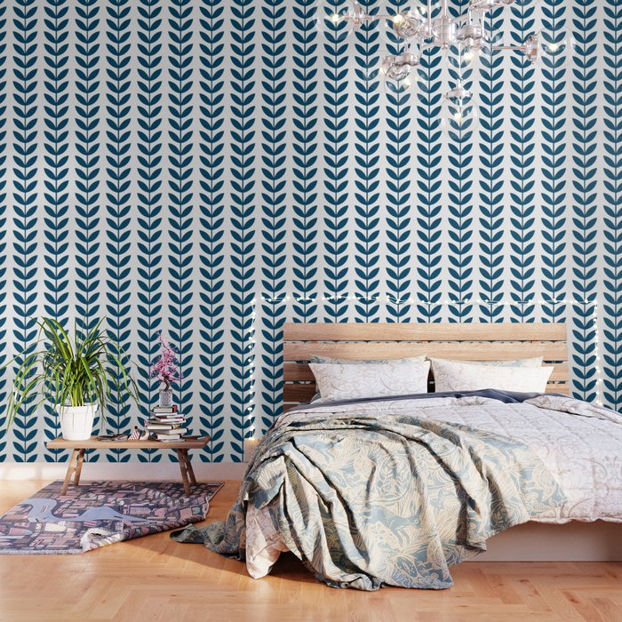 Blue Scandinavian leaves pattern Wallpaper