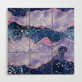 Glitter Agate Purple Blue Geode Marble Pattern Wood Wall Art