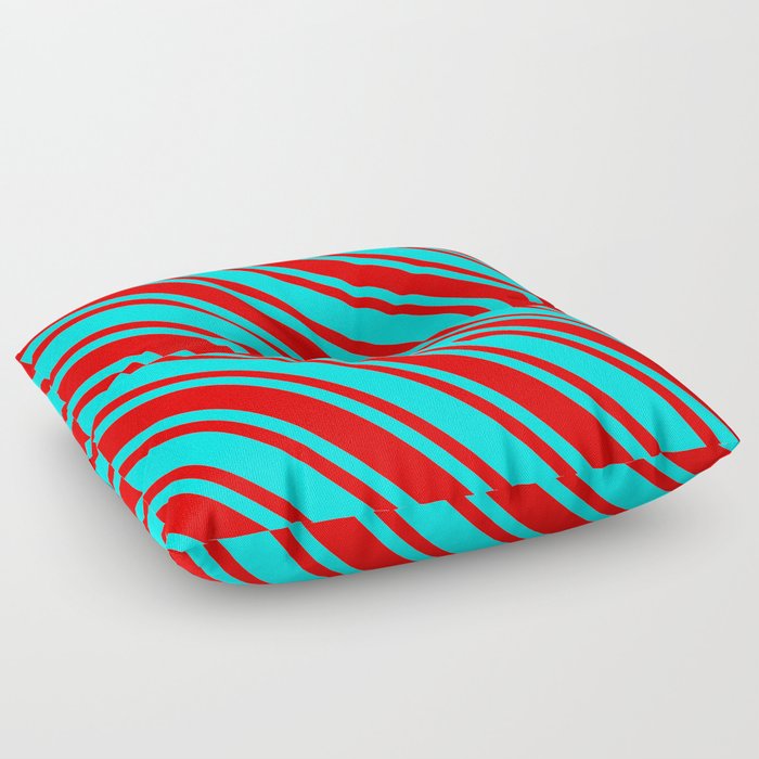 Aqua and Red Colored Lined Pattern Floor Pillow
