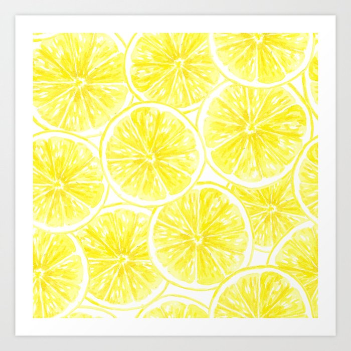 Lemon slices pattern watercolor Art Print by Katerina Kirilova | Society6