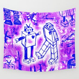 Purple Robot Love Wall Tapestry